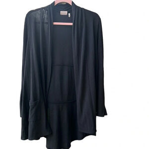 LOGO by Lorie Goldstein Women’s Black Open Long Line Cardigan Lightweight szM